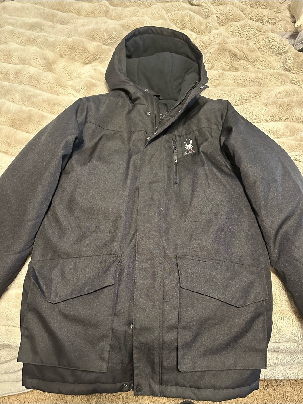 Spyder Men's Black Hooded Puffer Jacket